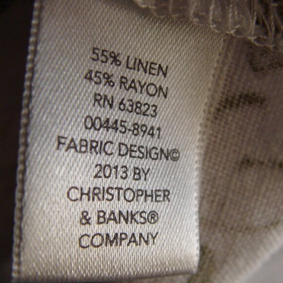 CHRISTOPHER & BANKS White & Olive Sleeveless LINEN Blend Top Sz MEDIUM - Picture 5 of 7